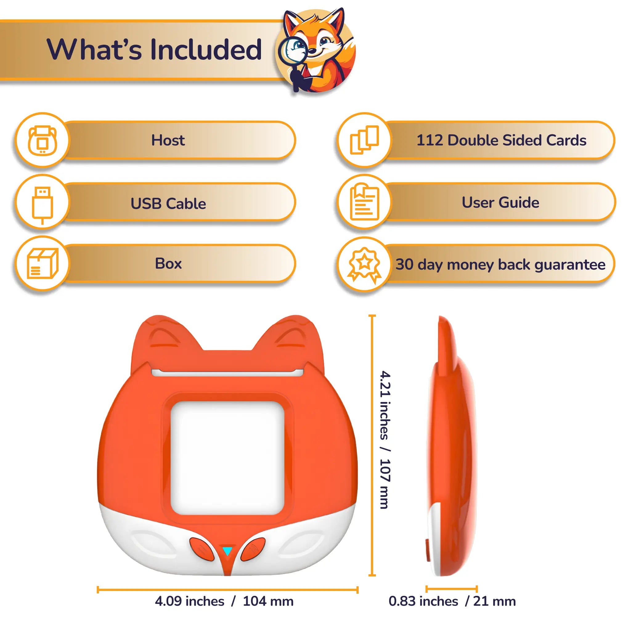 Card Early Education Device set includes host, USB cable, 112 cards, user guide, and box.