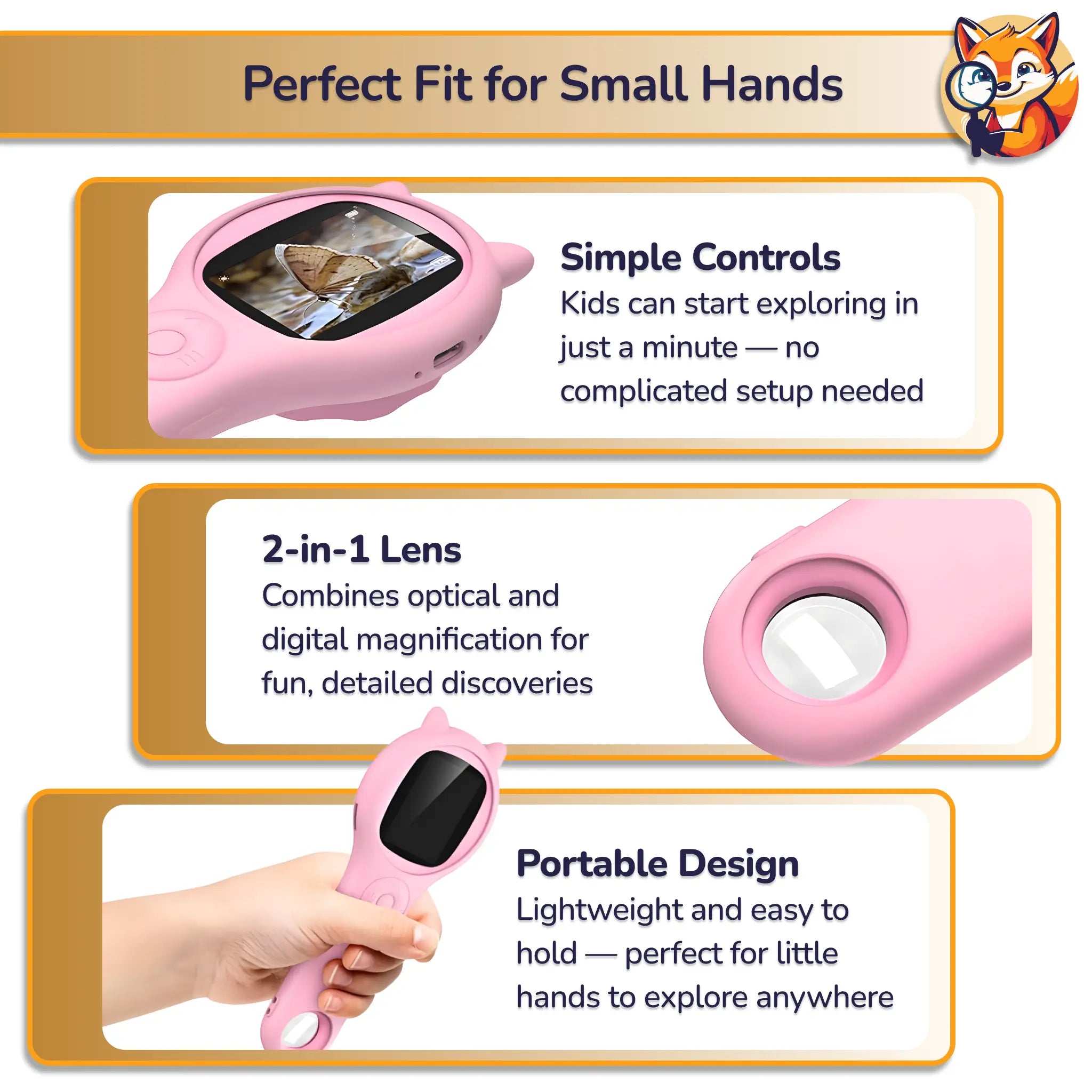 Handheld Kids Digital Microscope with simple controls, lightweight design for small hands – Little Explorer