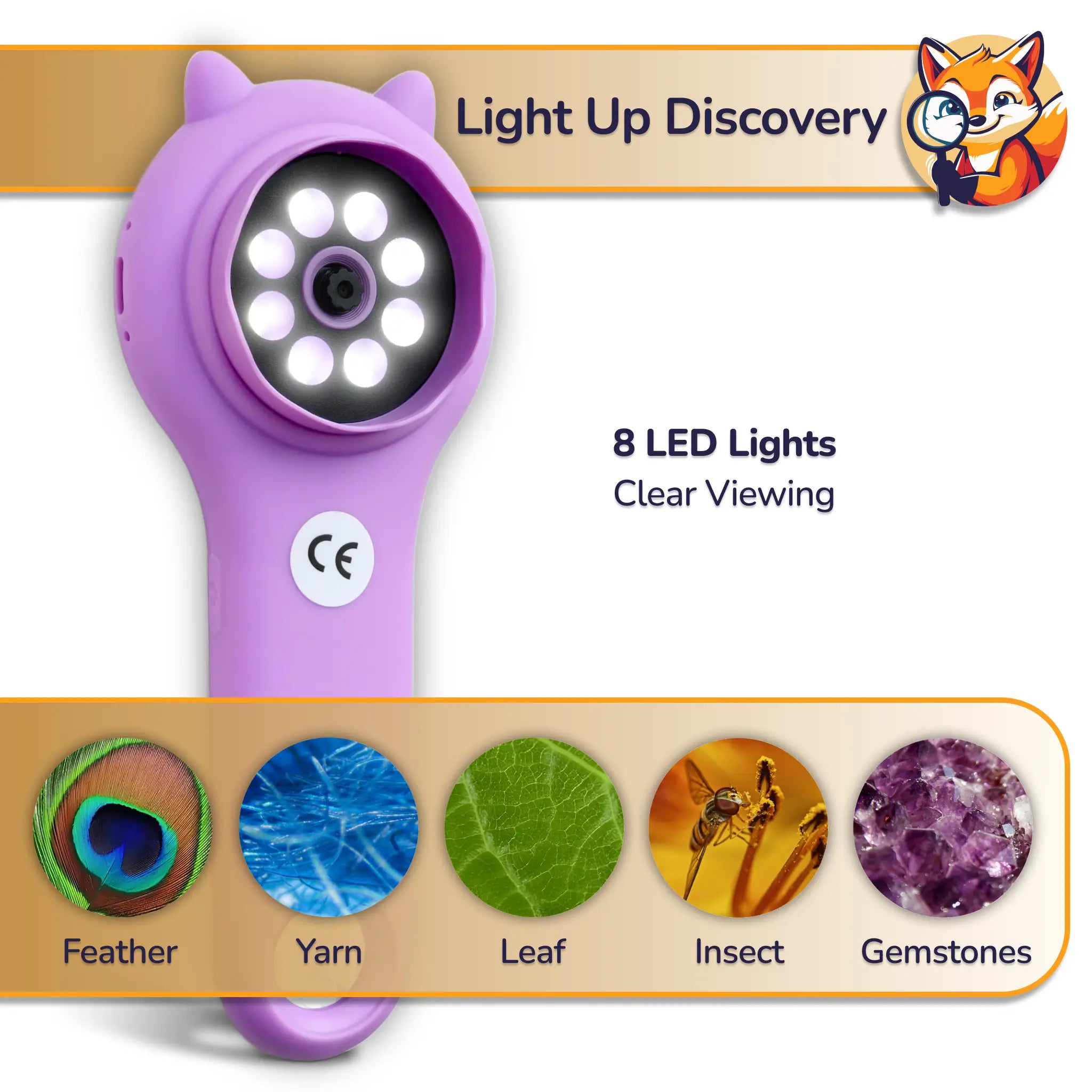 Handheld Kids Digital Microscope with 8 LED lights for clear viewing - Little Explorer
